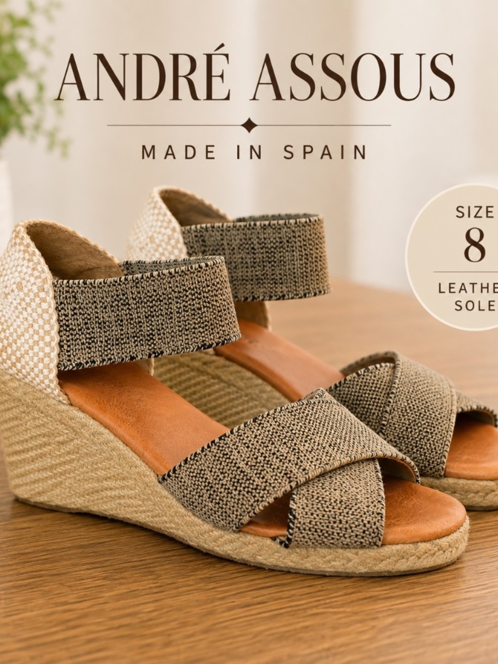 André Assous Espadrille Wedge Sandals Made in Spain Size 8